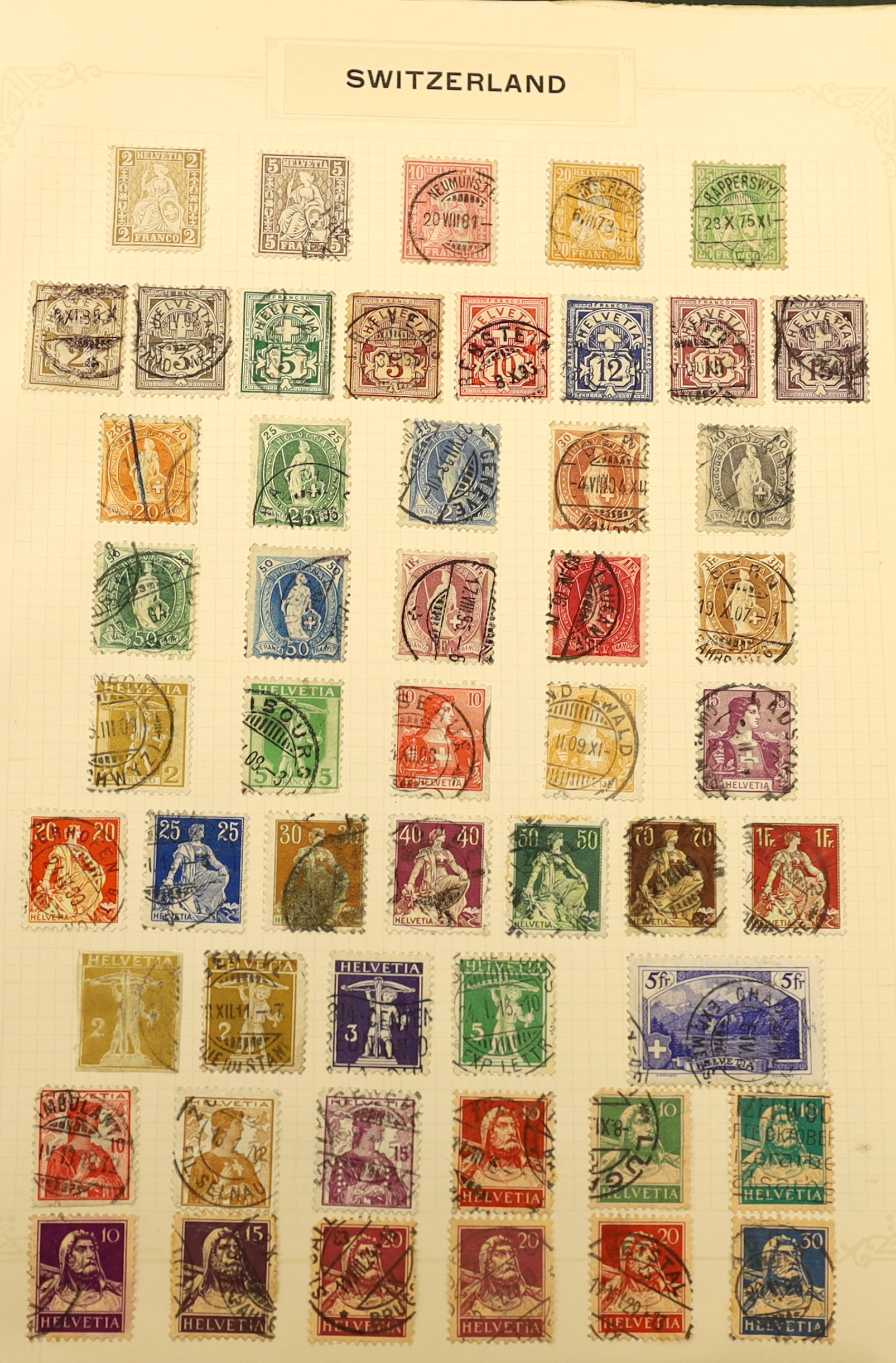 An old time collection of stamps in an album with Great Britain from 1840 1d and 2d used, etc